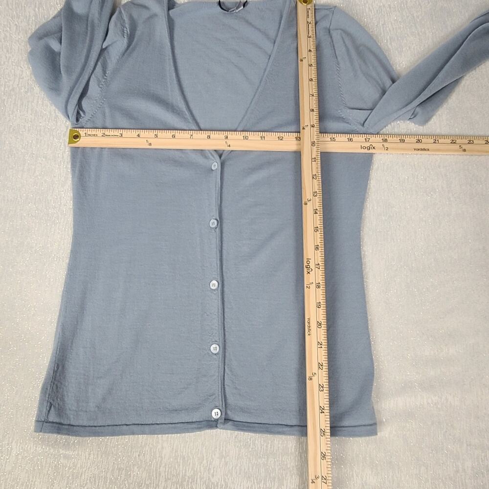 Bill Blass Blue Merino Wool Cardigan Large Puff Sleeves - Picture 5 of 9